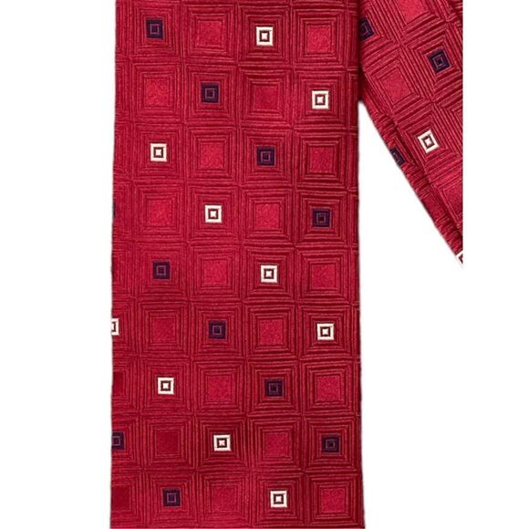 Michael Kors Men's Maroon Red Geometric Square Print Neck Tie - Picture 2 of 3